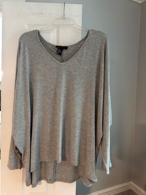 Joan Vass Lightweight Modal V-Neck Gray Women's Top